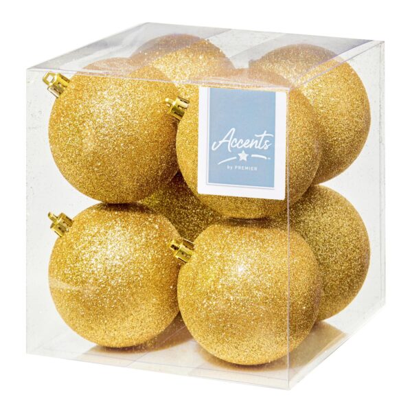 Christmas Shatterproof Baubles 8 Pack 80mm Glitter Tree Decoration Gold