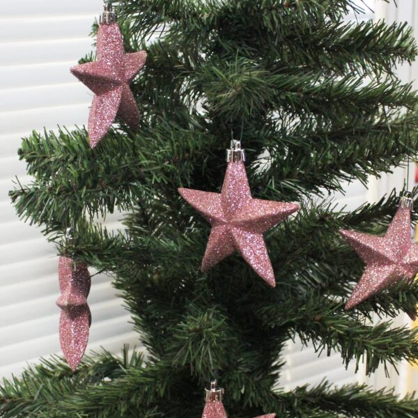 Christmas Shatterproof Stars 6 Pack 100mm Glitter Tree Decoration Pink
