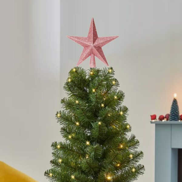 Christmas Shatterproof Tree Topper Star 200mm Glitter Tree Decoration Pink