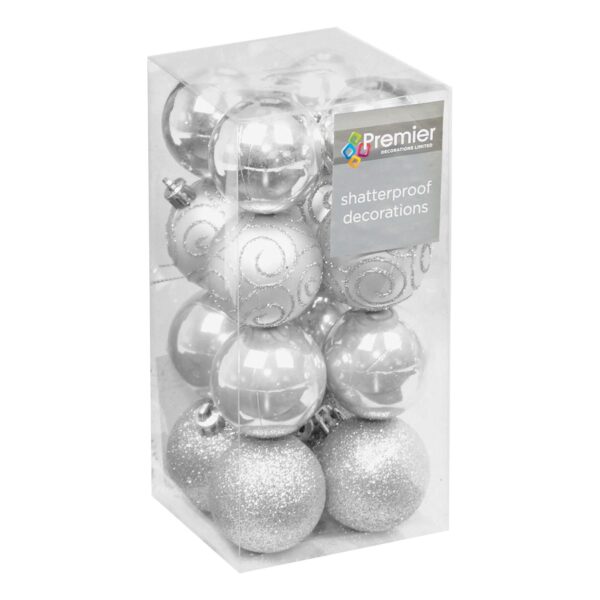 image436589197.jpg Christmas Shatterproof Baubles 16 Pack 50mm Tree Decoration Silver