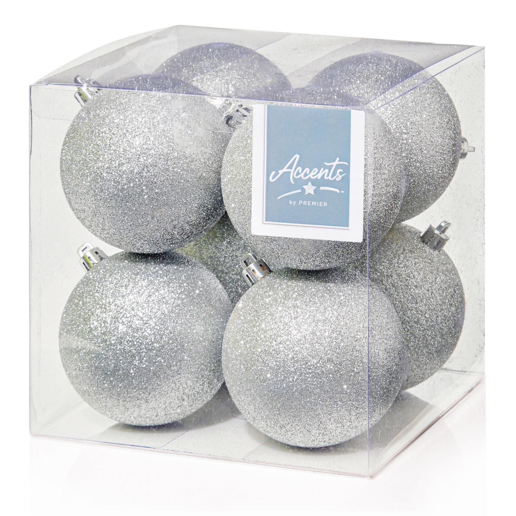 Christmas Shatterproof Baubles 8 Pack 80mm Glitter Tree Decoration Silver