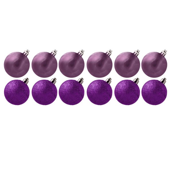 Christmas Purple 12 Pack 30mm Baubles Glitter / Plain Decorations