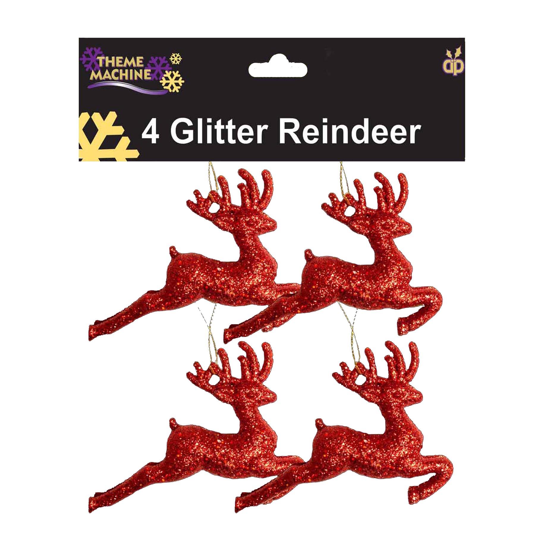 Christmas Red 4 Pack Glitter Reindeer's Tree Decorations