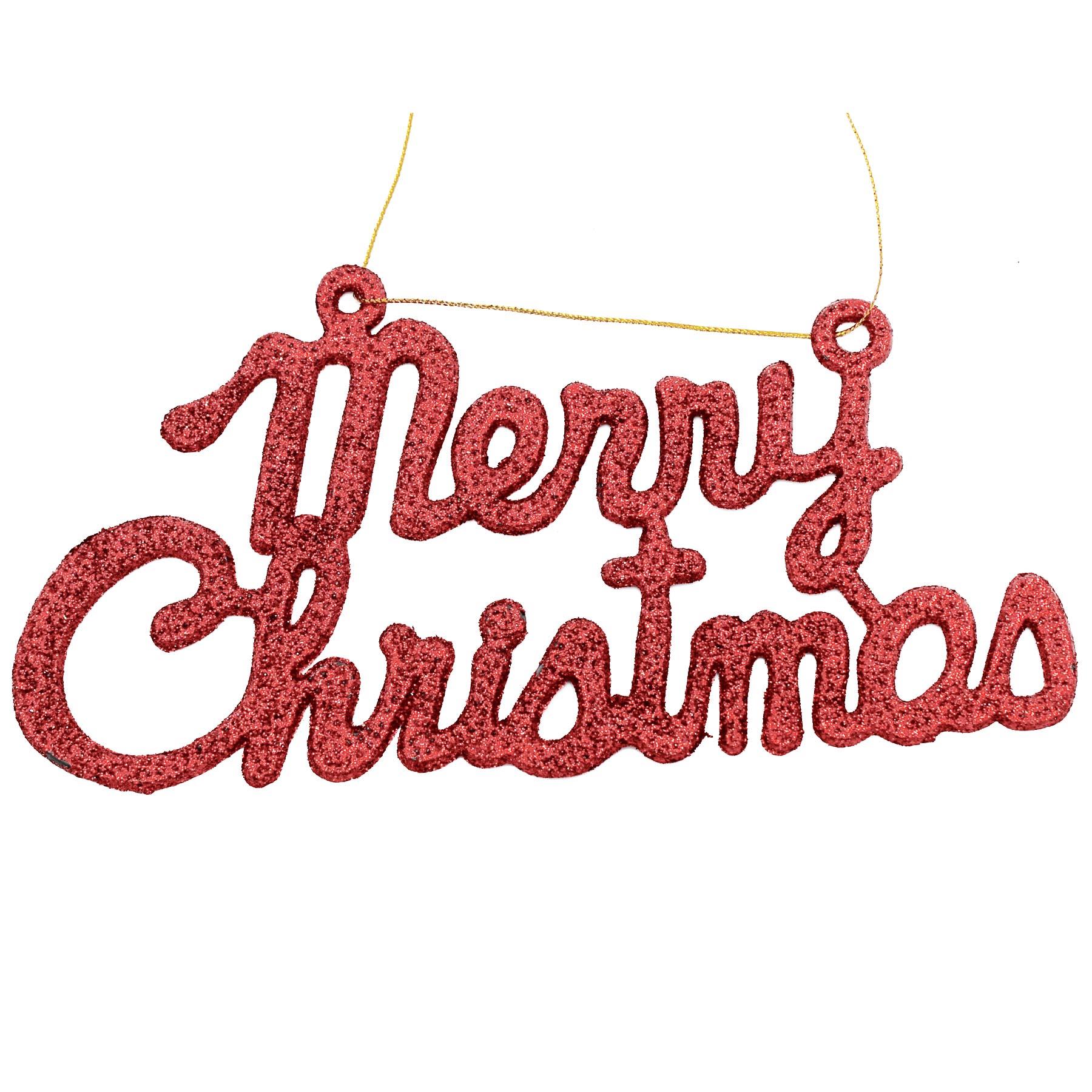 Merry Christmas Red Glitter Hanging Sign Decoration