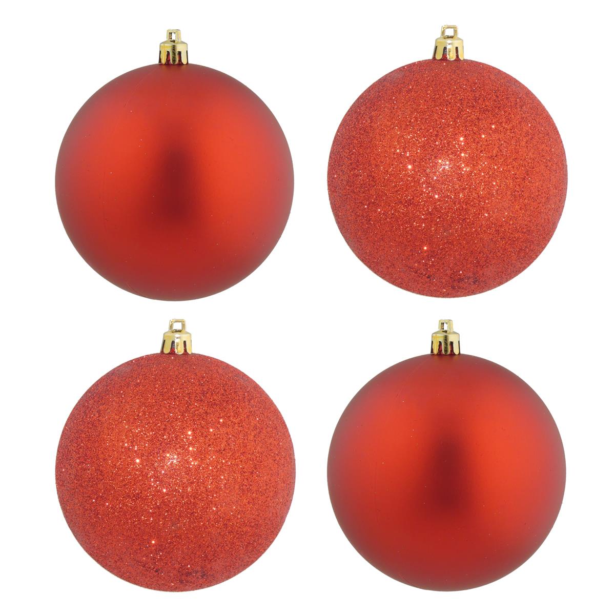Christmas Tree Decorations 4 Pack 100mm Hanging Baubles - Red
