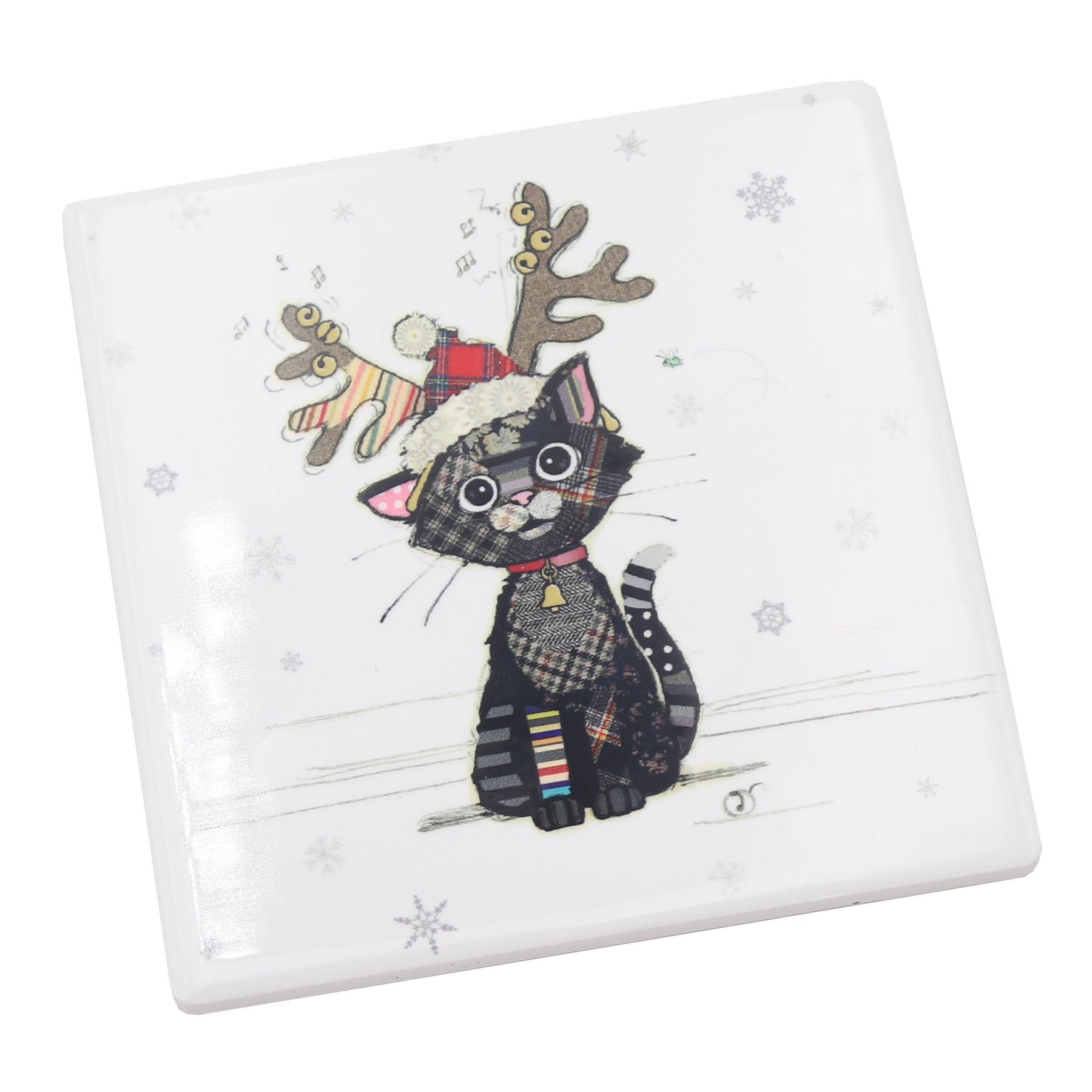 Christmas Coaster Bug Art Tableware Ceramic Cork Back - Cat Kitten