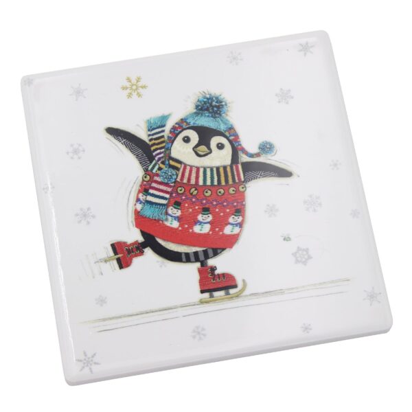 Christmas Coaster Bug Art Tableware Ceramic Cork Back - Penguin