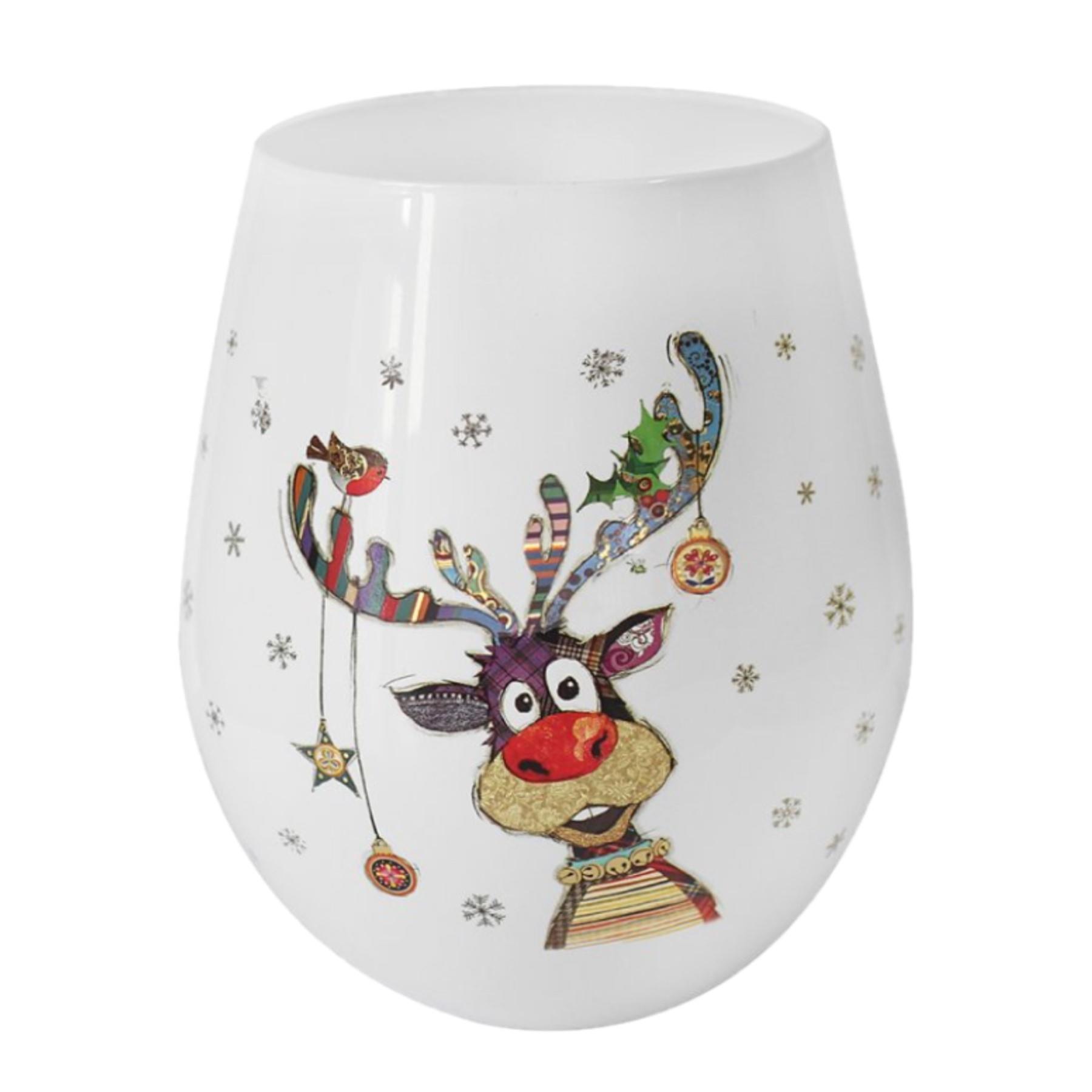 Christmas Stemless Wine Glass Bug Art Tableware - Rudolph