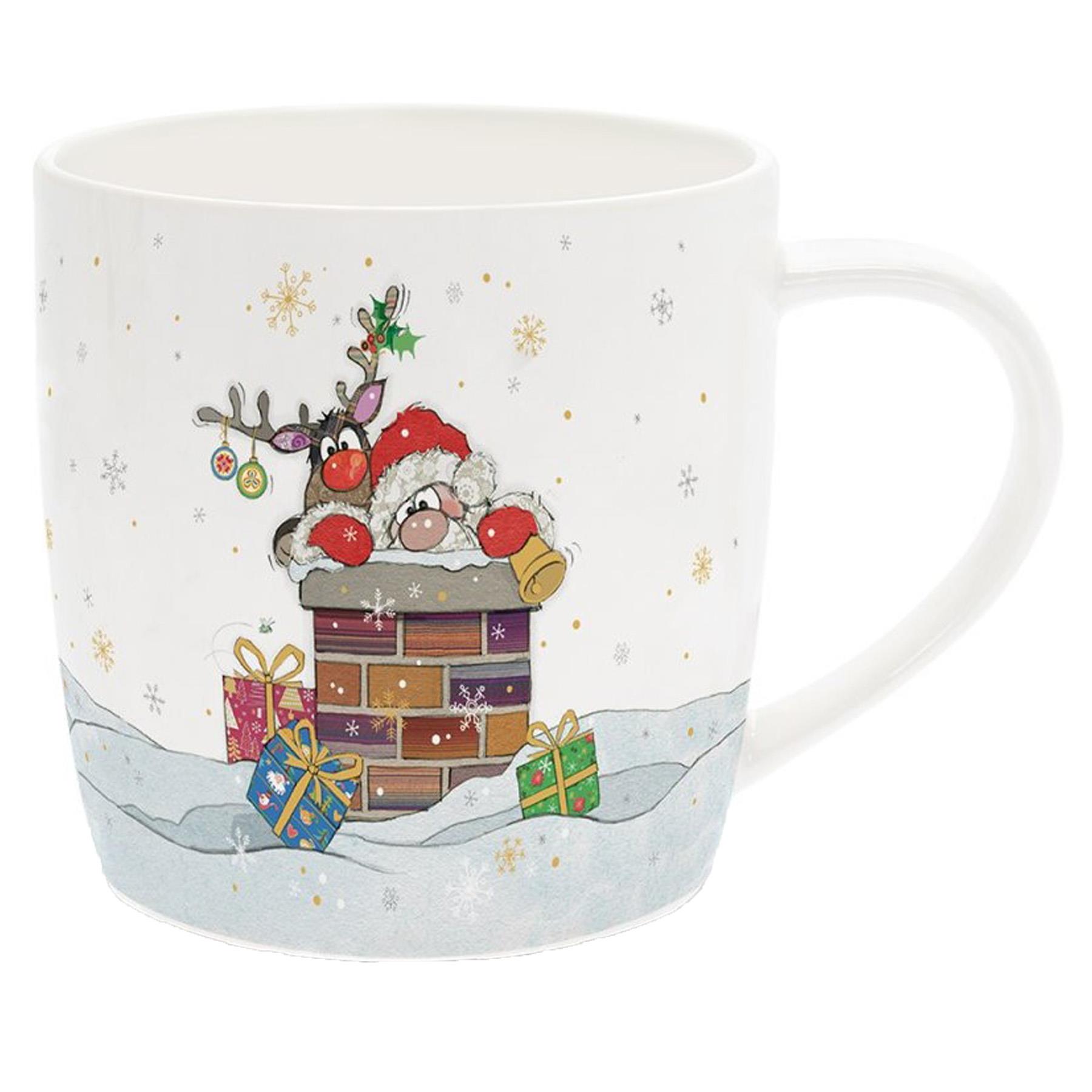 Christmas Mug Bug Art Festive Design Tableware - Santa on the Roof