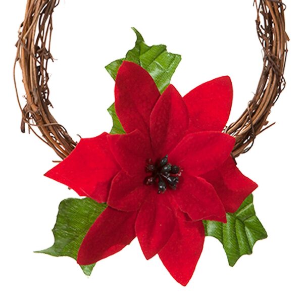 Christmas Artificial Mini Wreath Hanging Door Decoration - 15cm Wood with Red Poinsettia