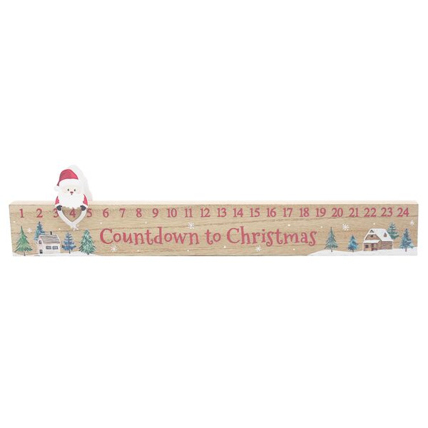 Christmas Advent Calendar Wooden Countdown Plaque with Santa Marker
