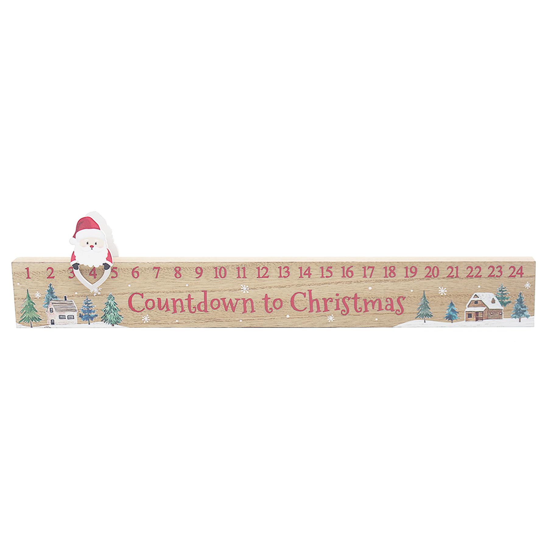 Christmas Advent Calendar Wooden Countdown Plaque with Santa Marker