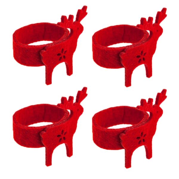 Christmas Napkin Rings 4 Pack Red Felt with Reindeer