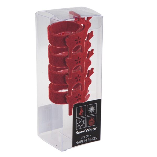 Christmas Napkin Rings 4 Pack Red Felt with Reindeer