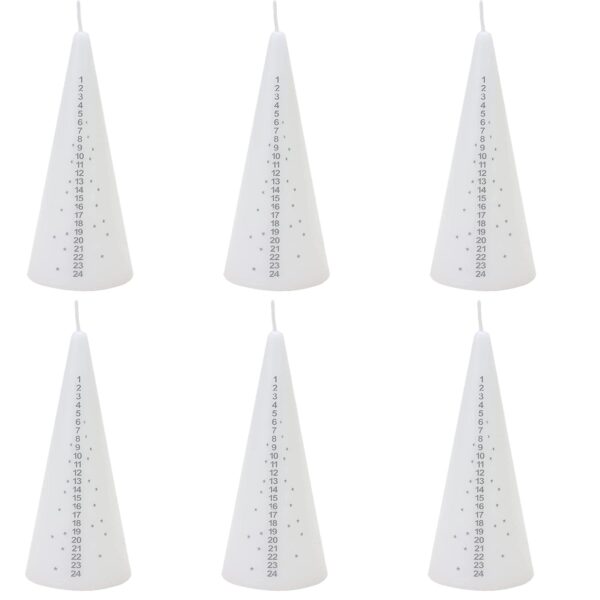 Christmas Advent Candles Set of 6 15cm Cone Countdown Calendar - White