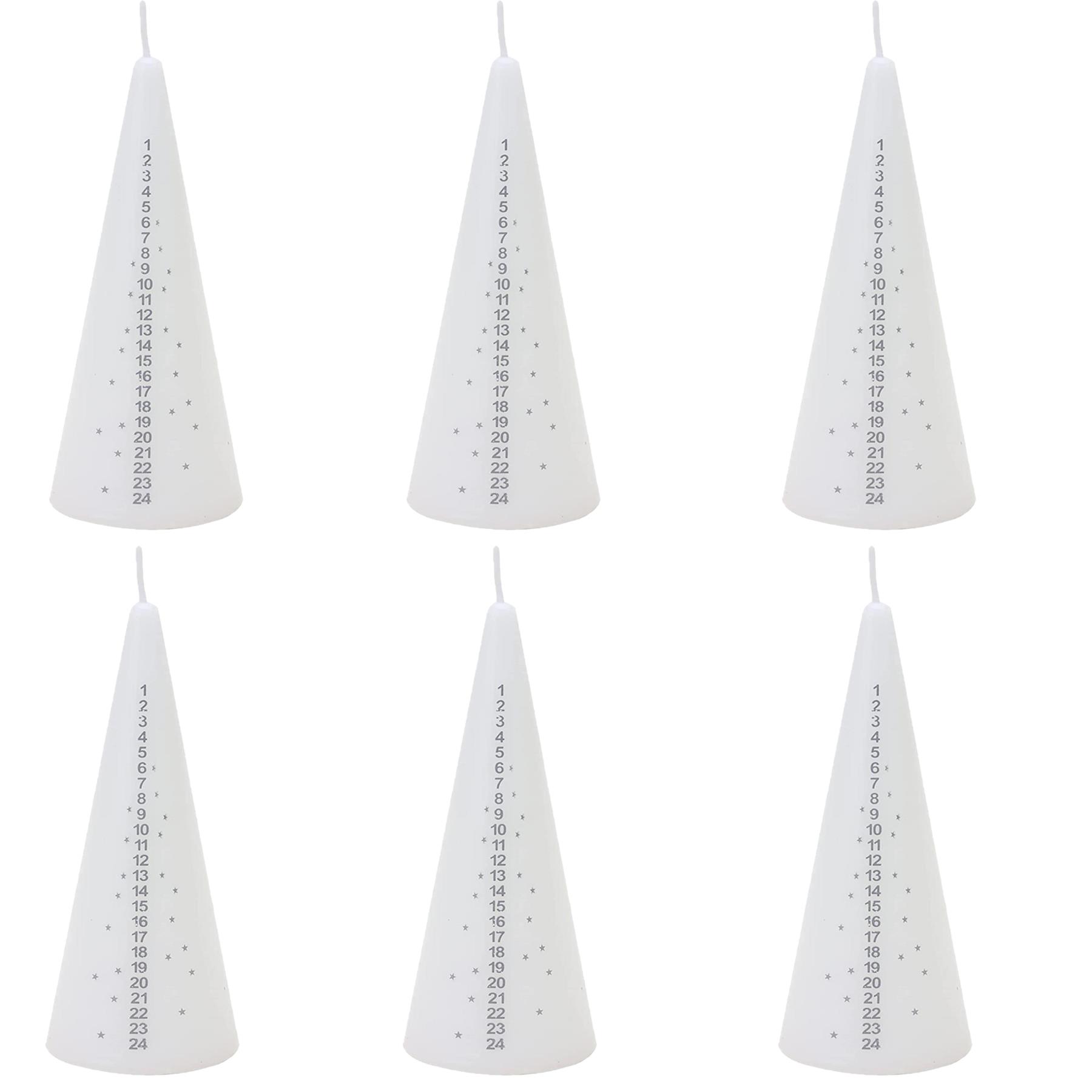 Christmas Advent Candles Set of 6 15cm Cone Countdown Calendar - White