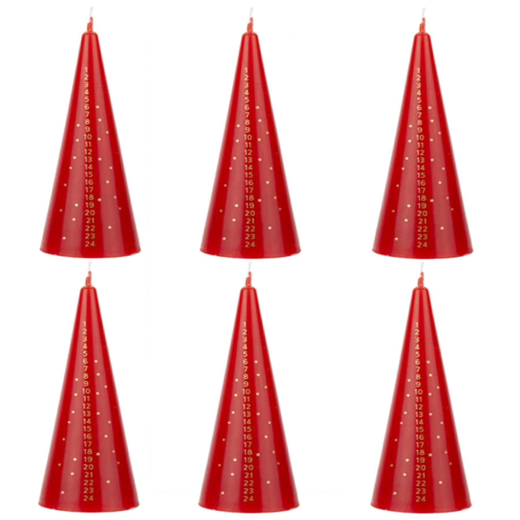 Christmas Advent Candles Set of 6 15cm Cone Countdown Calendar - Red