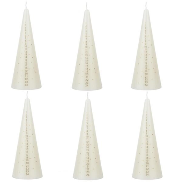 Christmas Advent Candles Set of 6 15cm Cone Countdown Calendar - Cream