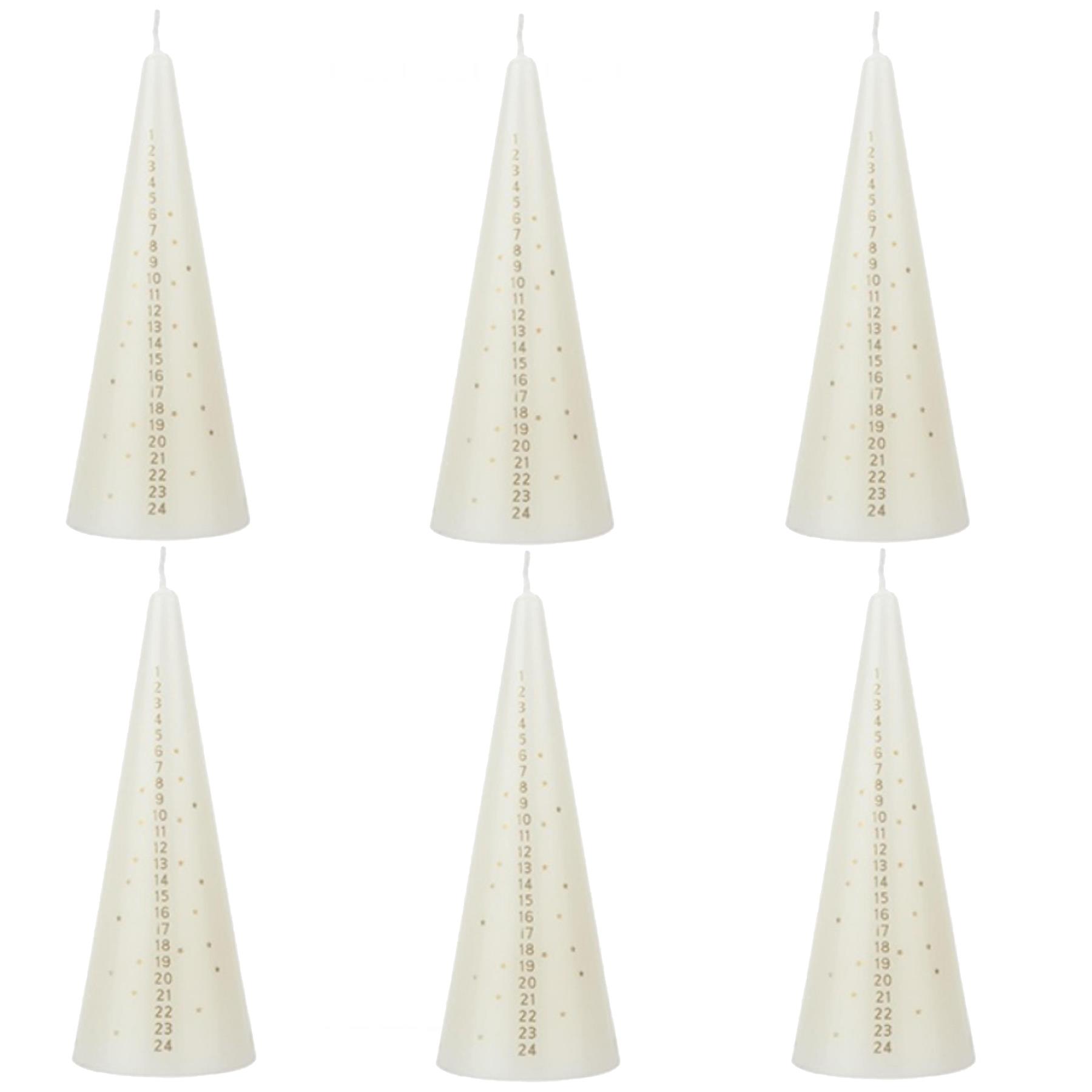 Christmas Advent Candles Set of 6 15cm Cone Countdown Calendar - Cream