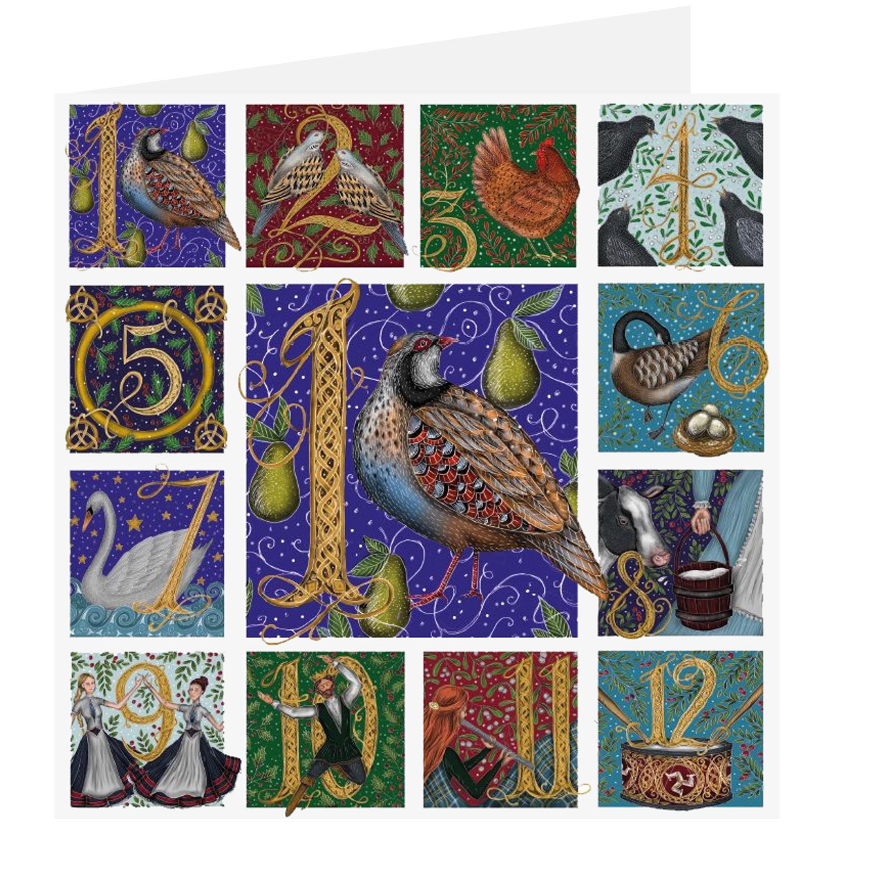 Box of 5 Charity Christmas Cards 100% Recyclable - Twelve Days Of Christmas