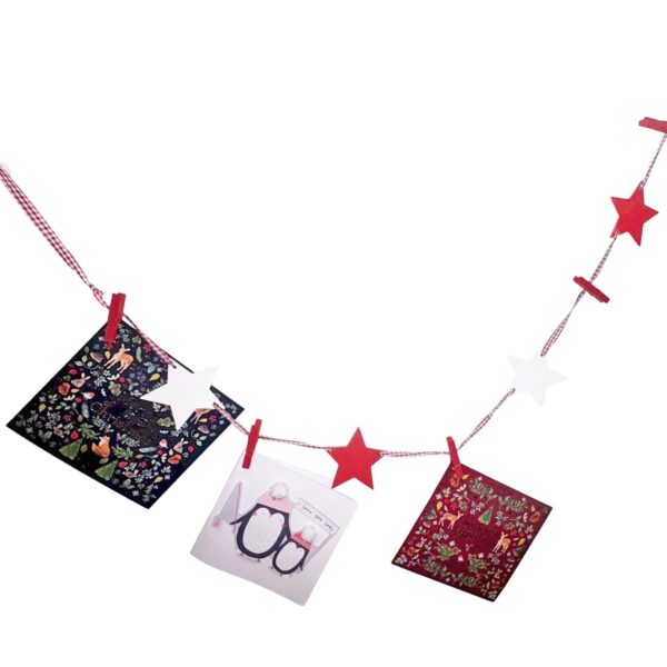 image491022612.jpg Christmas Card Holders 2 Metre Ribbon and Wood Pegs with Stars Red and White Set of 2