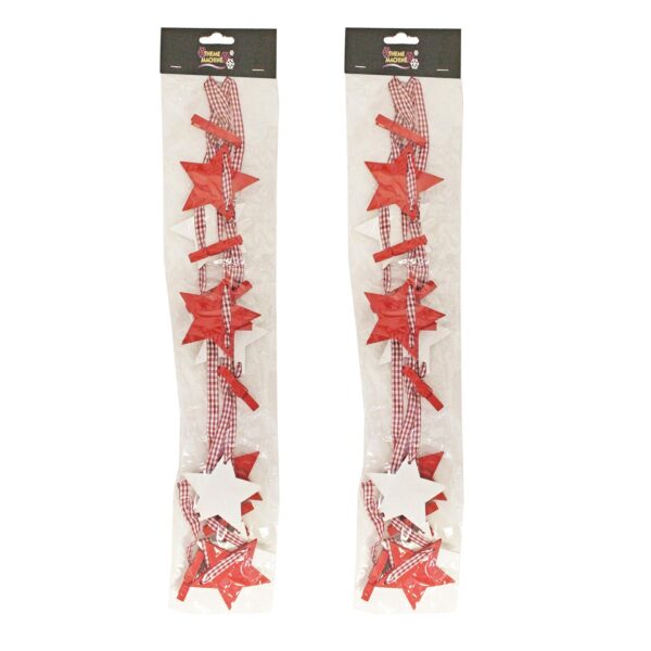 image491022614.jpg Christmas Card Holders 2 Metre Ribbon and Wood Pegs with Stars Red and White Set of 2