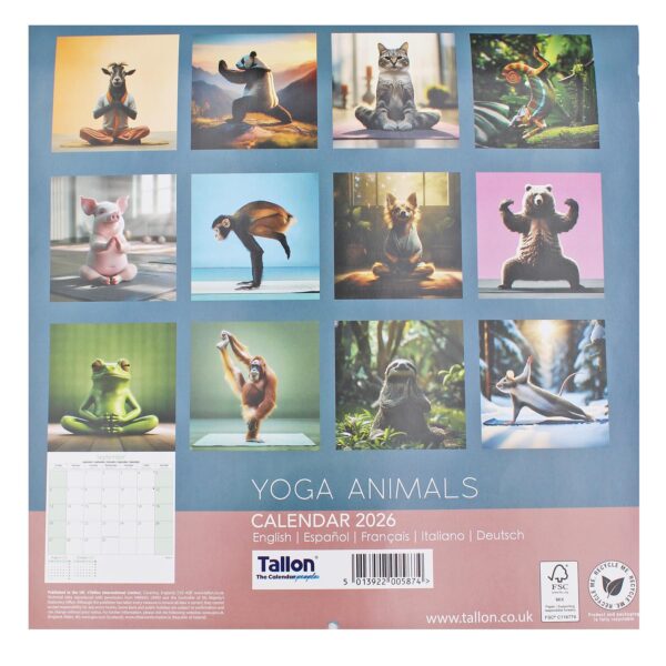 2026 16 Month Calendar Square Wall Hanging Yoga Animals - Cat Cover