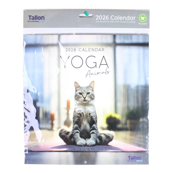 2026 16 Month Calendar Square Wall Hanging Yoga Animals - Cat Cover
