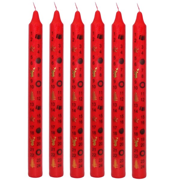 image491088794.jpg Christmas Advent Candles x6 Boxed 25cm Tapered Countdown Festive Colour Images Red