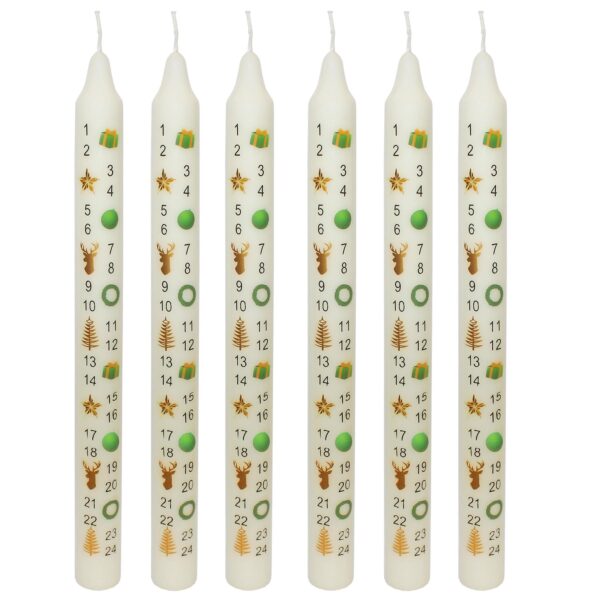 image491088798.jpg Christmas Advent Candles x6 Boxed 25cm Tapered Countdown Festive Colour Images Cream