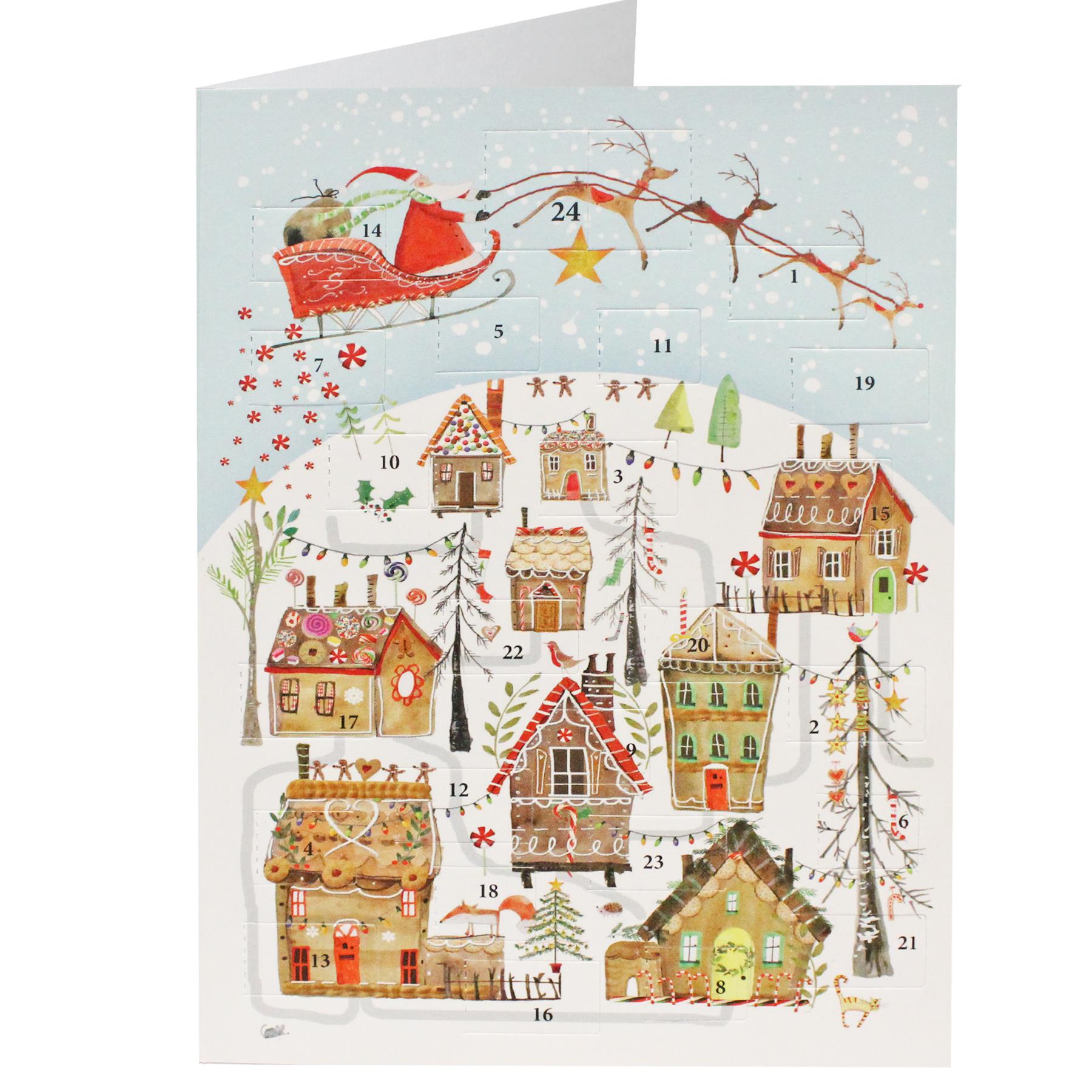 Christmas Card Advent Calendar with Red Envelope - Gingerbread Village
