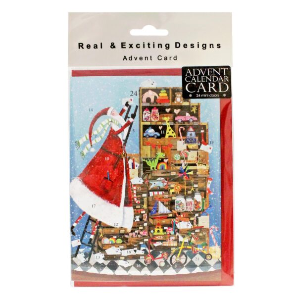 Christmas Card Advent Calendar with Red Envelope - Santa's Toys