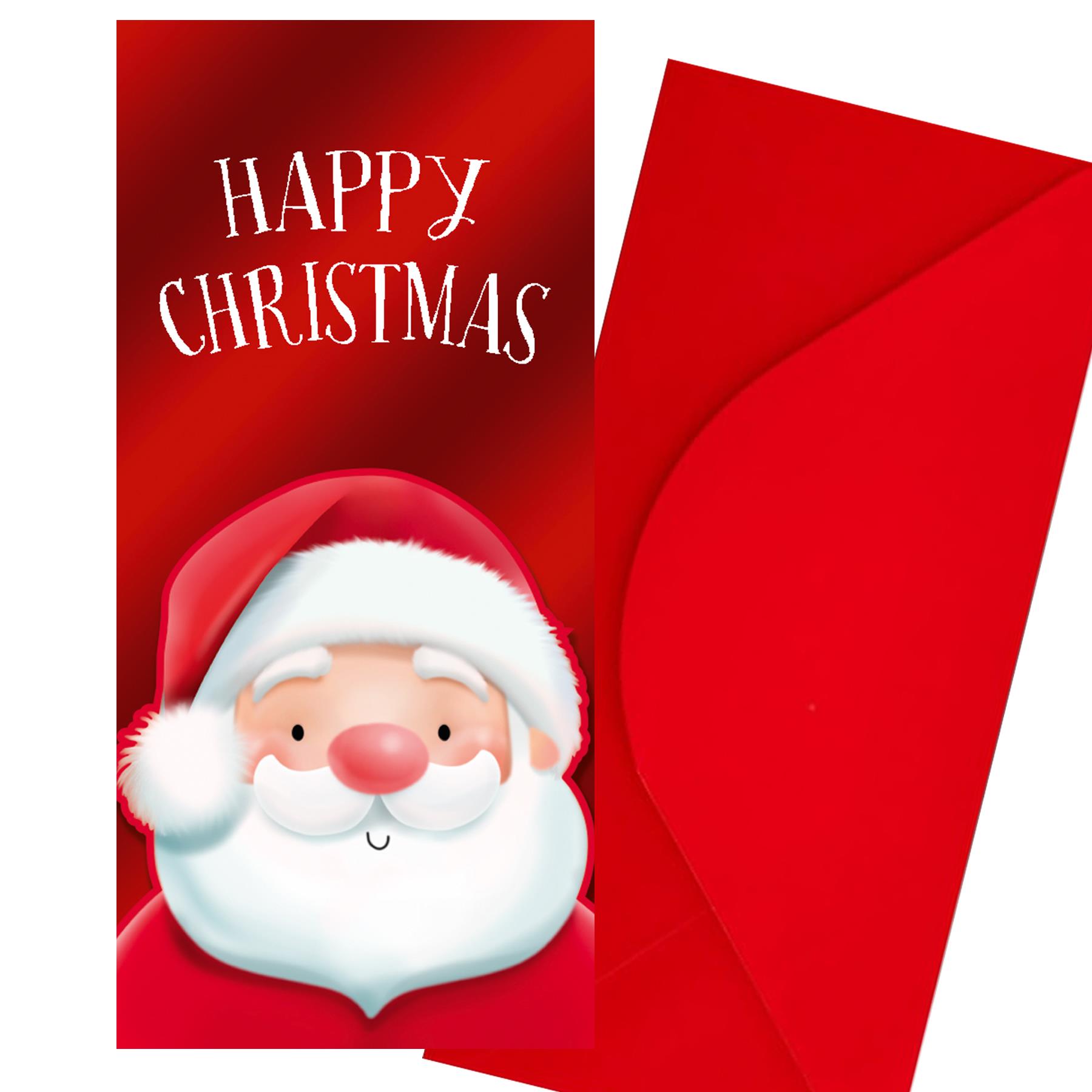 Christmas Gift Card Money Wallet 3D Design with Red Envelope - Santa Face Red