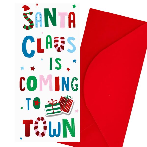 Christmas Gift Card Money Wallet 3D Design with Red Envelope - Santa Coming to Town