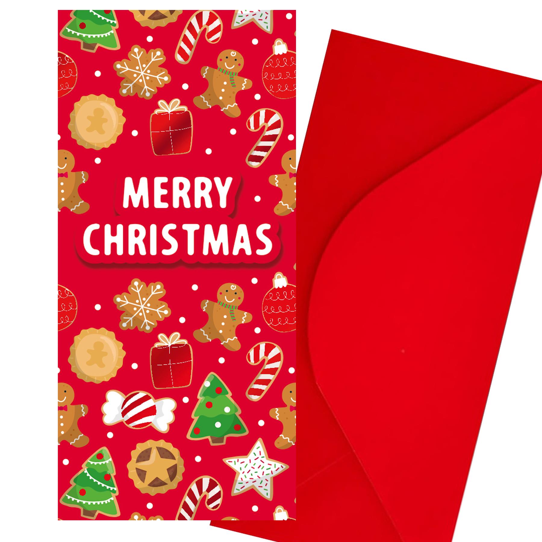 Christmas Gift Card Money Wallet 3D Design with Red Envelope - Gingerbread and Candy