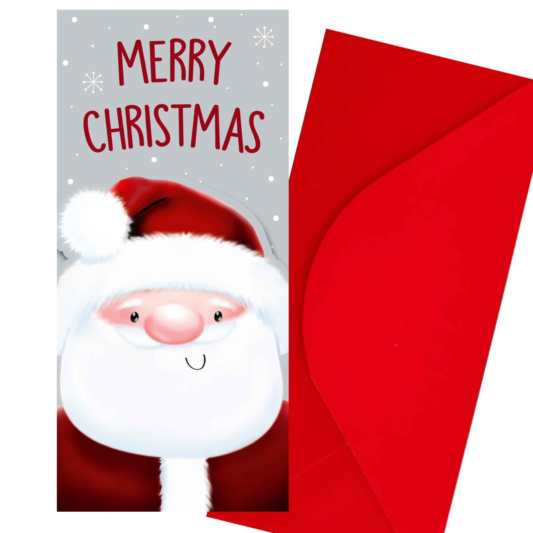 Christmas Gift Card Money Wallet 3D Design with Red Envelope - Santa Face Silver