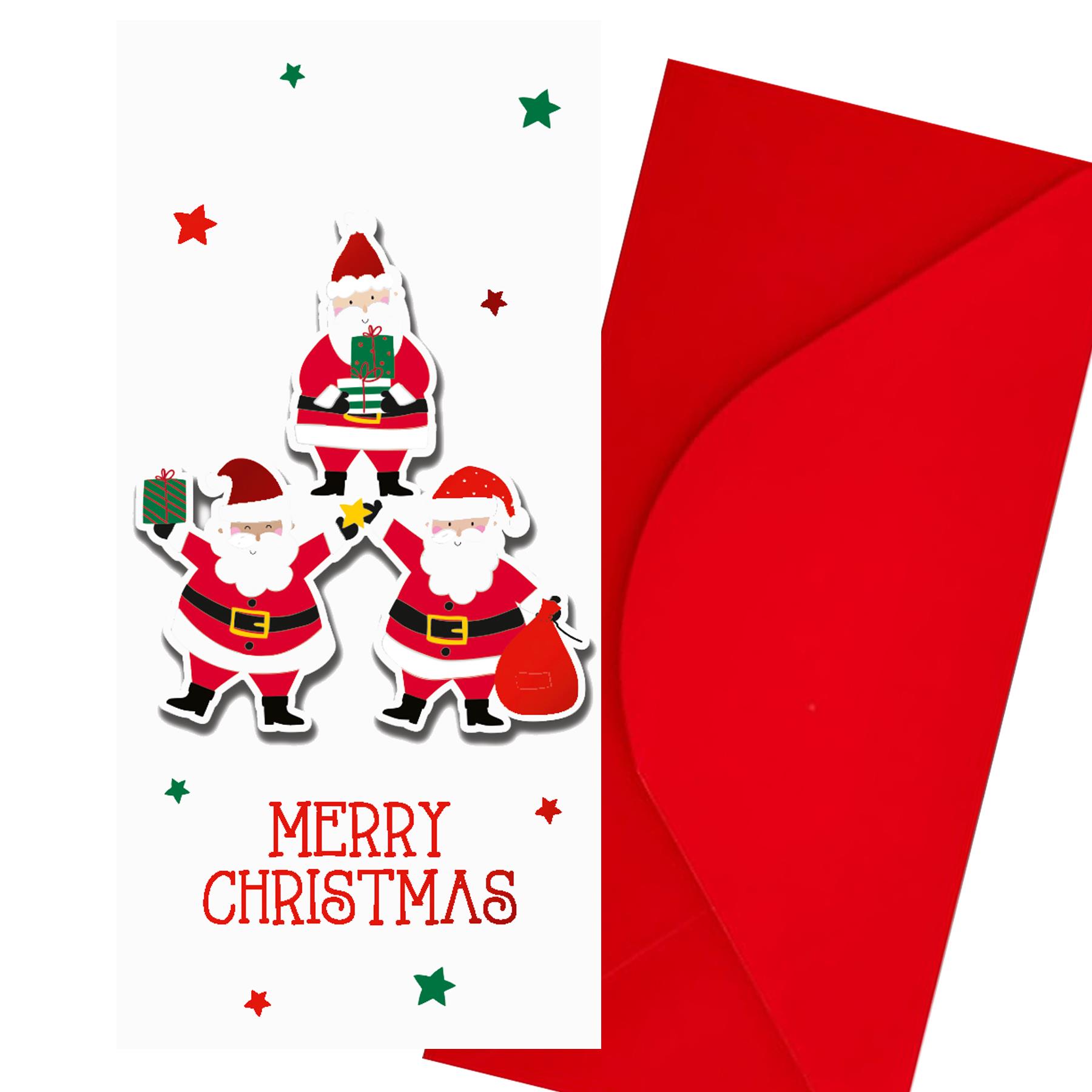 Christmas Gift Card Money Wallet 3D Design with Red Envelope - 3x Santa's