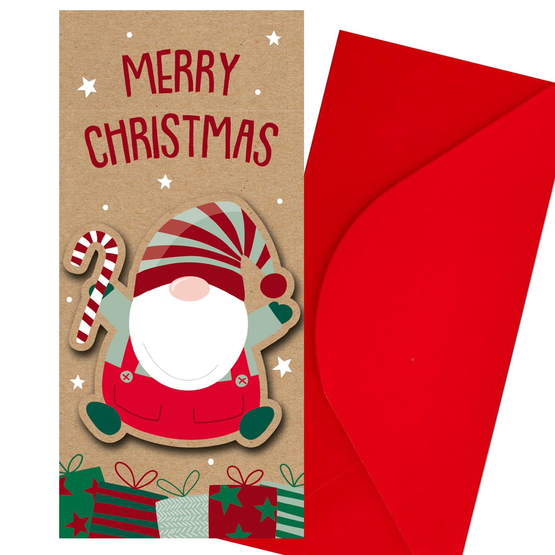 Christmas Gift Card Money Wallet 3D Design with Red Envelope - Gonk with Candycane