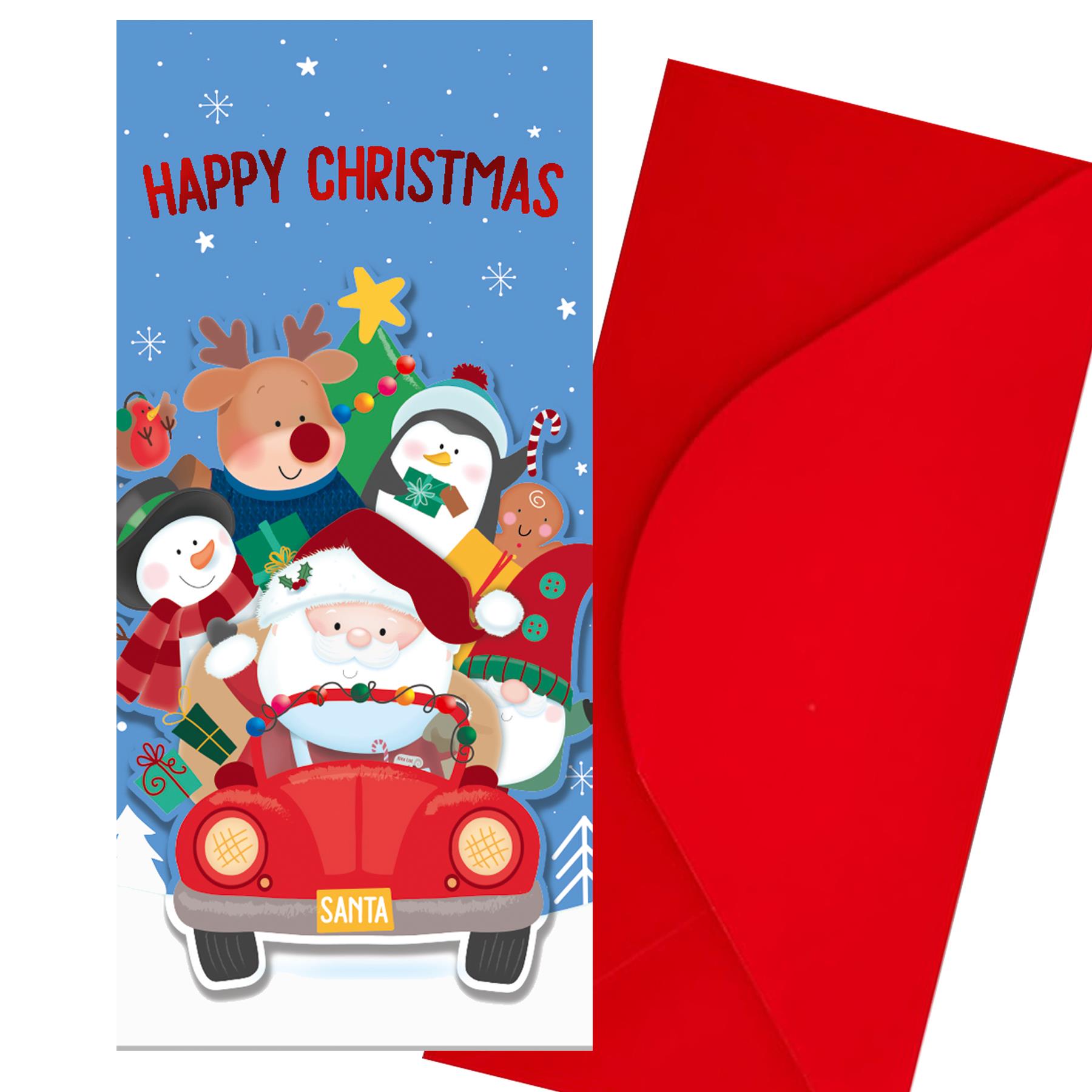 Christmas Gift Card Money Wallet 3D Design with Red Envelope - Santa Car