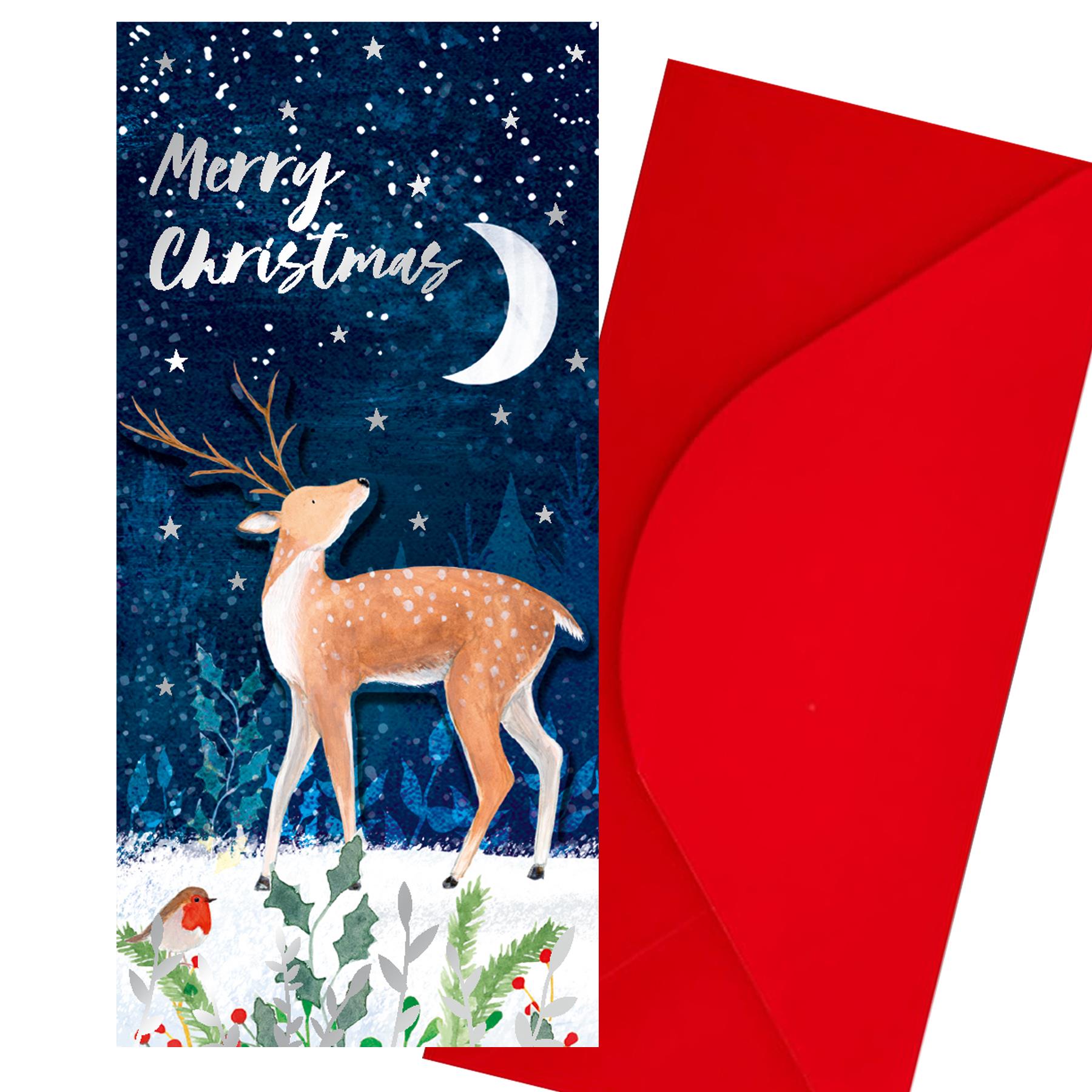 Christmas Gift Card Money Wallet 3D Design with Red Envelope - Reindeer and Moon