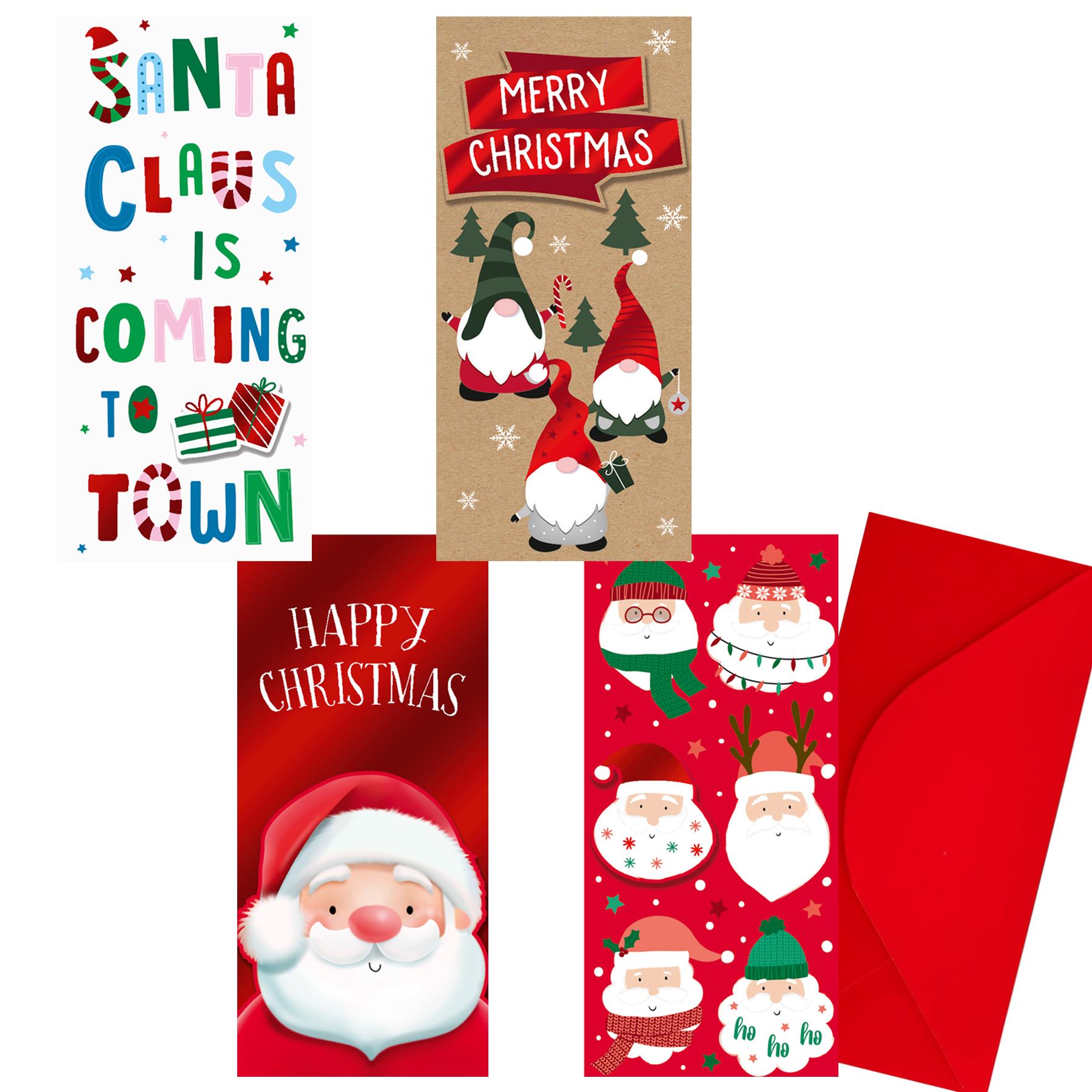 Christmas Gift Card Money Wallets Set of 4 3D Design with Red Envelope - Set 1