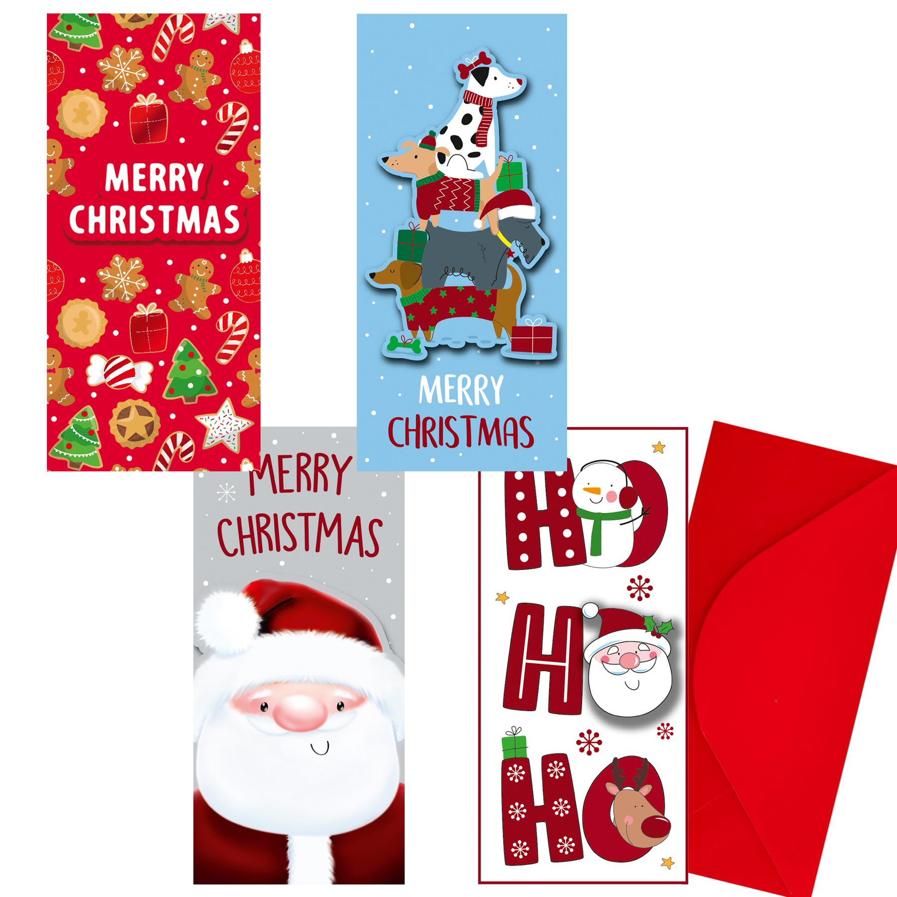 Christmas Gift Card Money Wallets Set of 4 3D Design with Red Envelope - Set 2