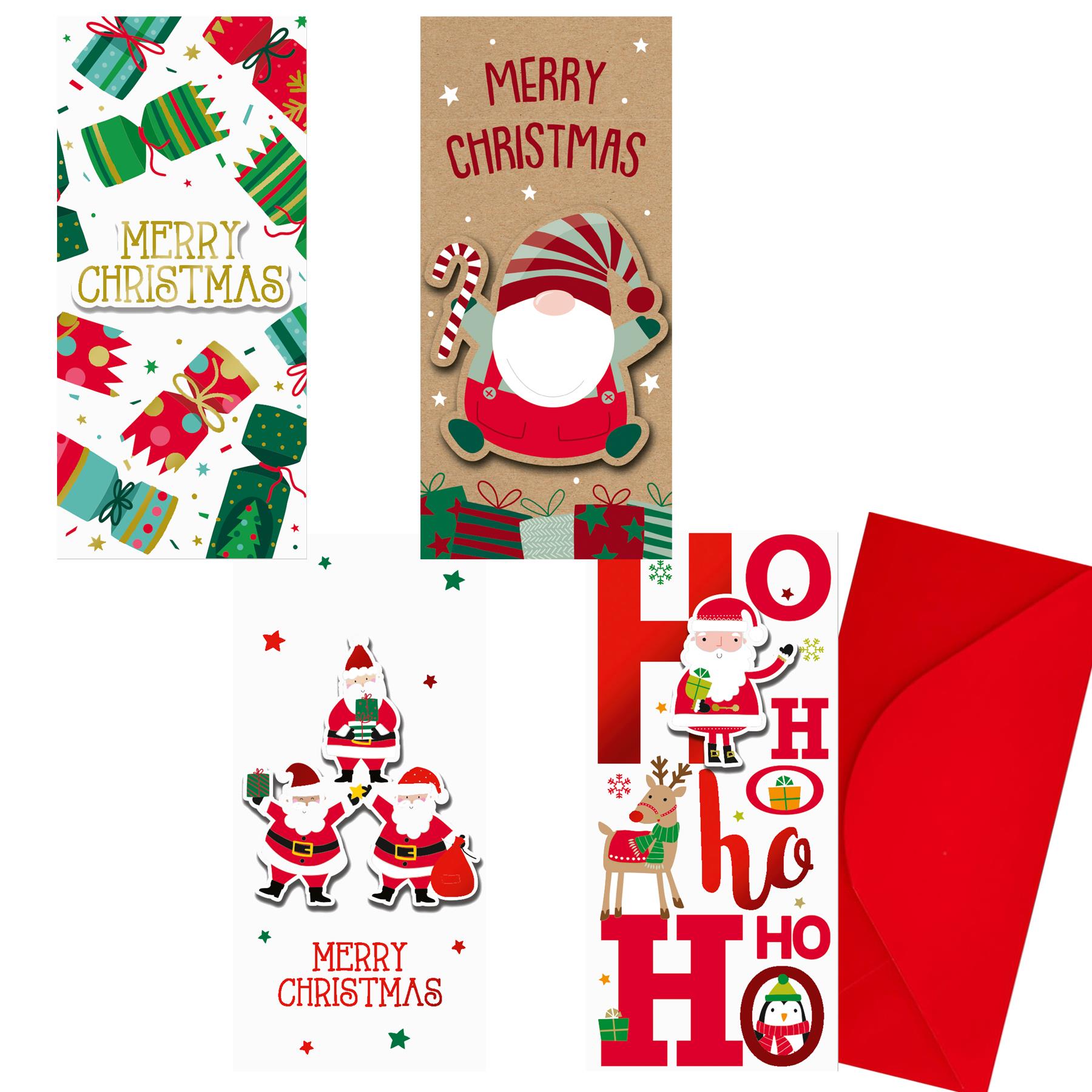 Christmas Gift Card Money Wallets Set of 4 3D Design with Red Envelope - Set 3