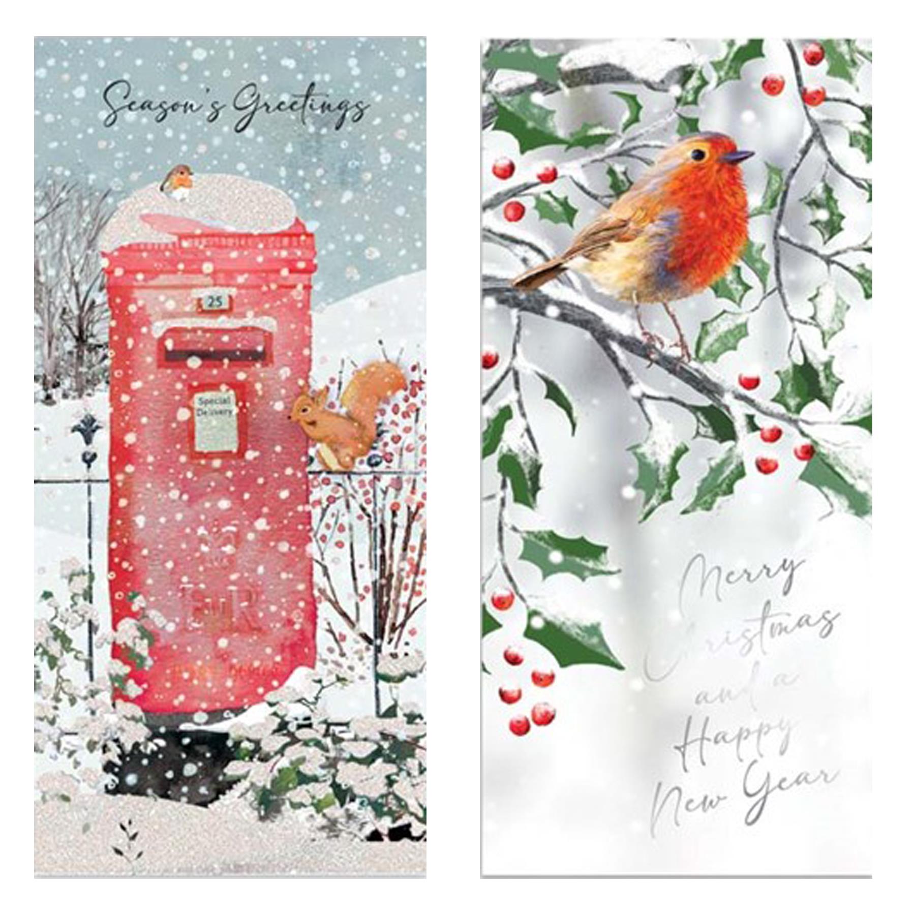 Luxury Christmas Cards and Envelopes Foil Detail Pack of 12 - Robin and Post Box