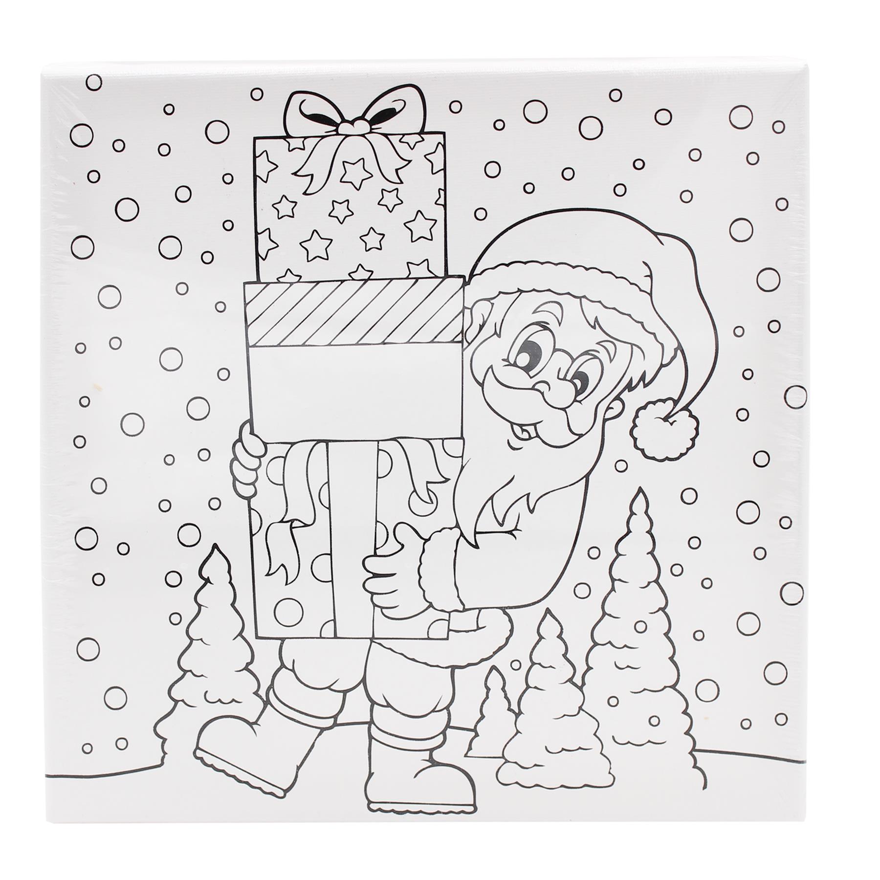Christmas Canvas Picture Colour Your Own 25cm x 25cm - Santa and Gifts
