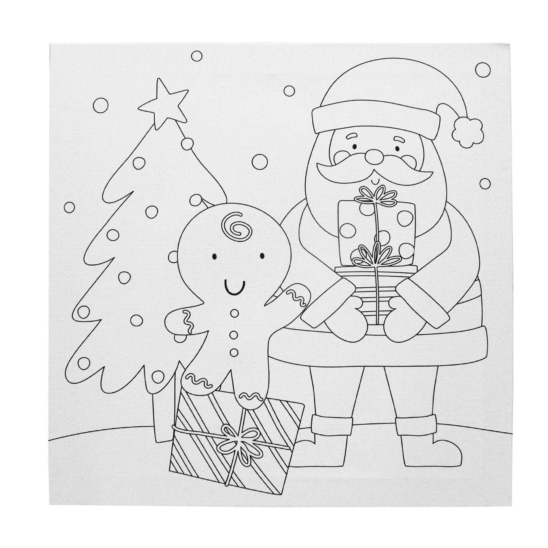 Christmas Canvas Picture Colour Your Own 30cm x 30cm - Santa and Gingerbread Man