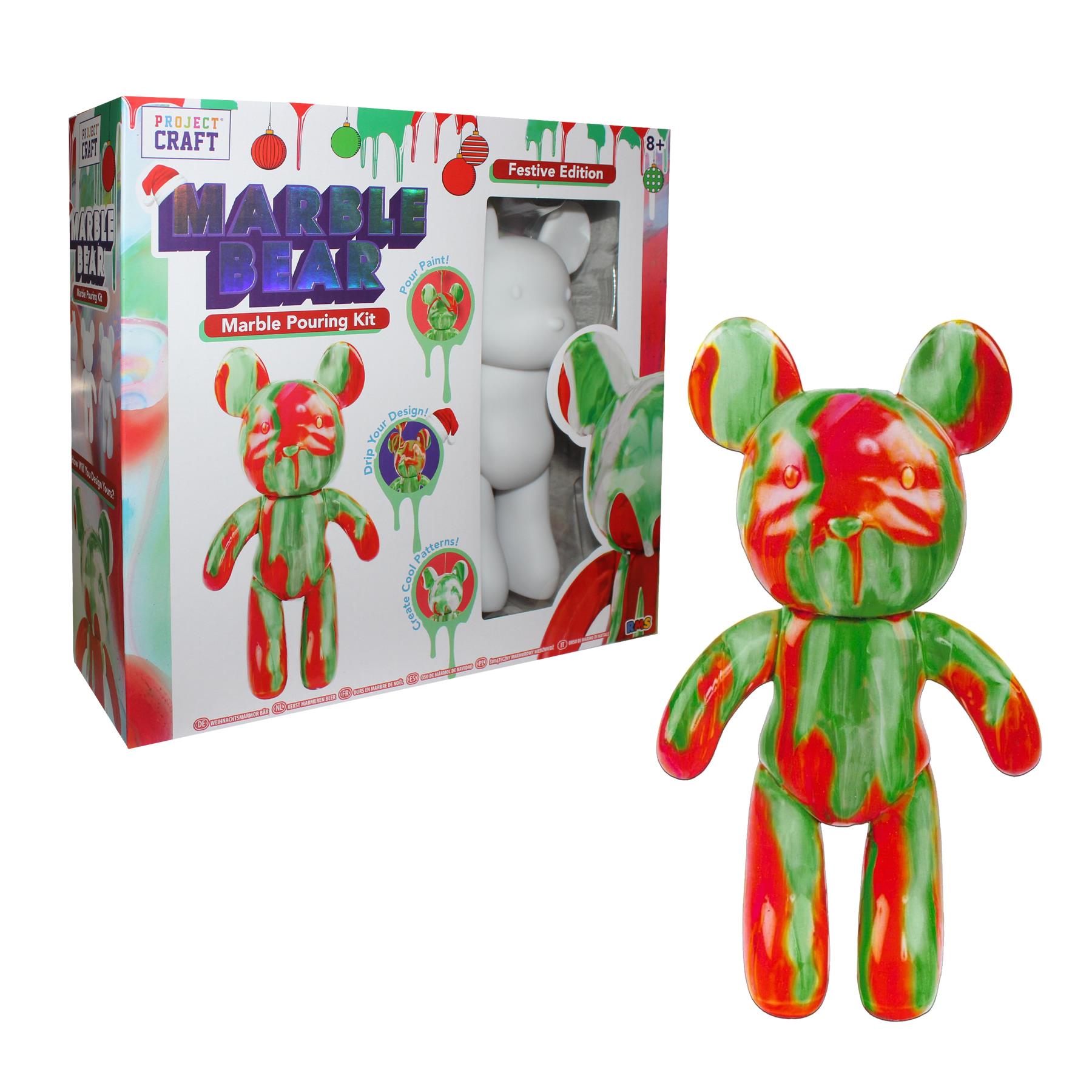 Marble Bear Pouring Kit 23cm Christmas Crafts Festive Edition - Red Green and White