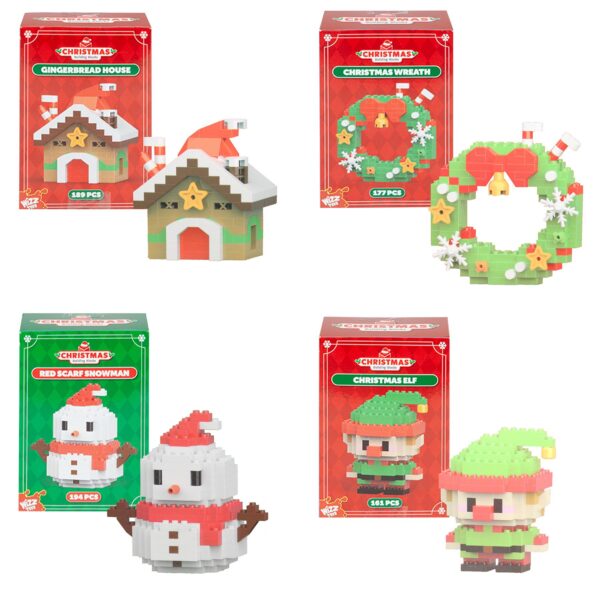 Christmas Mini Building Blocks Figure Set of 4 - Snowman Elf House and Wreath