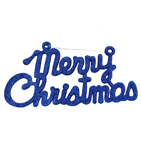 Merry Christmas Midnight Blue Glitter Hanging Sign Decoration