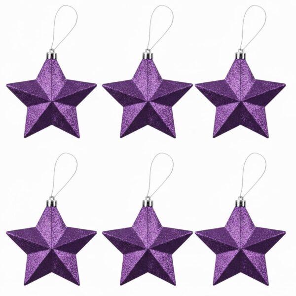 image491105876-1.jpg Christmas Purple 6 Pack 80mm Glitter Stars Tree Decorations